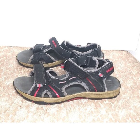 Merrell Shoes - Merrell Womens Panther MY53338 Black Gray Leather Sport Sandals Comfort Size 5M